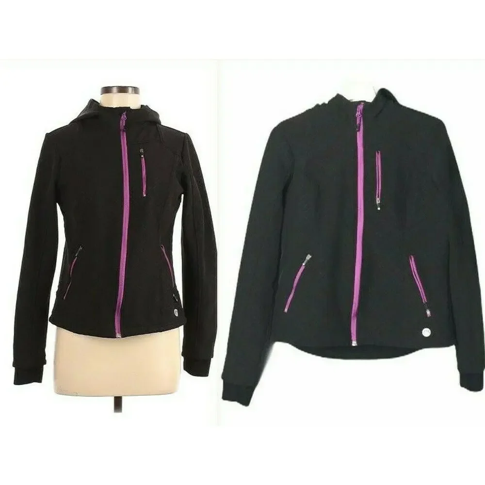 Blanc Noir Zip Front Hooded Active Utility Jacket Windbreaker Black Size Medium